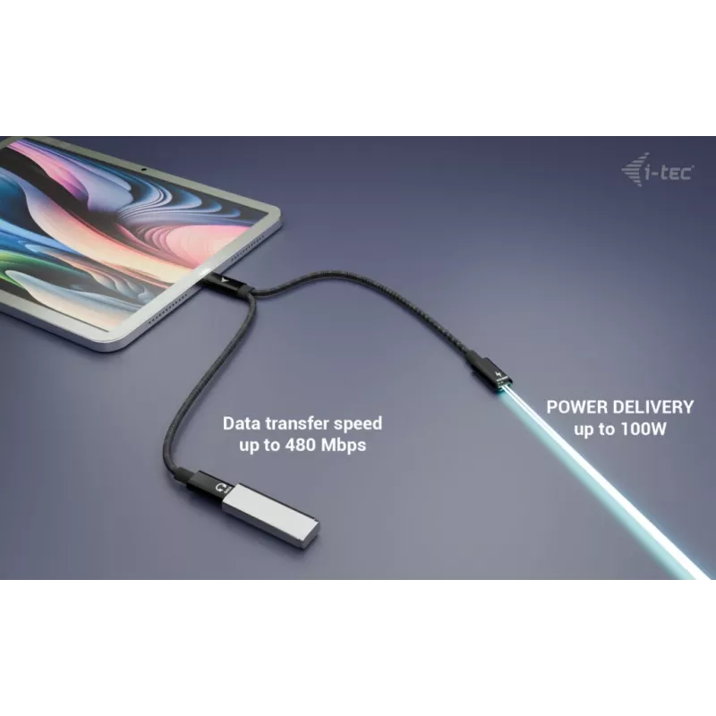 i-tec USB-C rozbočovač káblov Audio/Dáta + Power Delivery 100 W