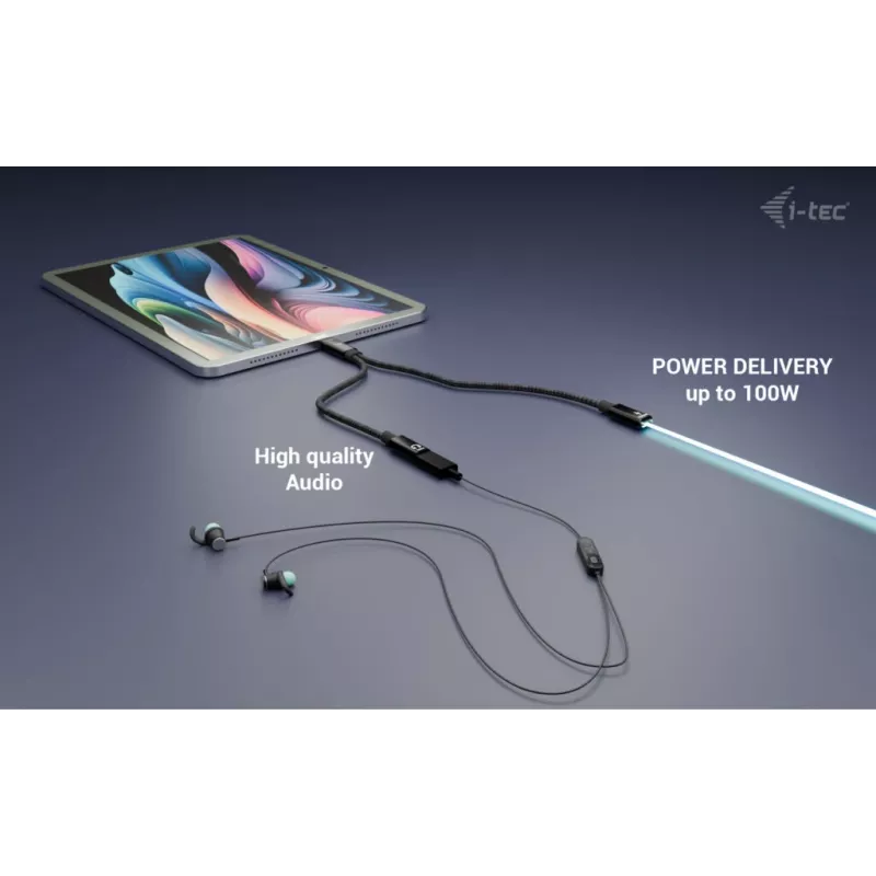 i-tec USB-C rozbočovač káblov Audio/Dáta + Power Delivery 100 W