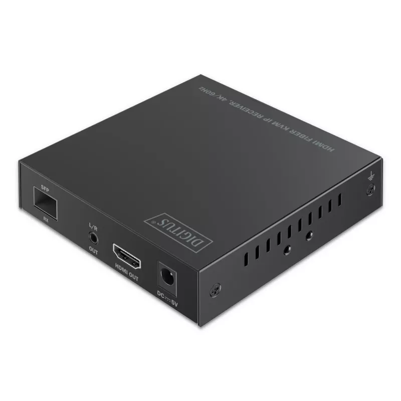 DIGITUS DS-55348 súprava KVM IP extenderov HDMI po optickom vlákne, 4K/60 Hz, 40 km/300 m, IP 1G, čierna