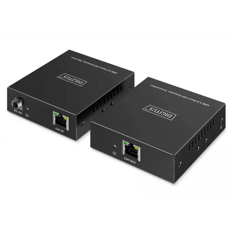 USB 3.2 Gen1 CAT-Extender od DIGITUS DA-73121 — 5 Gbit/s, 4 porty (3× USB-A, 1× USB-C), 100 m, napájaný DC