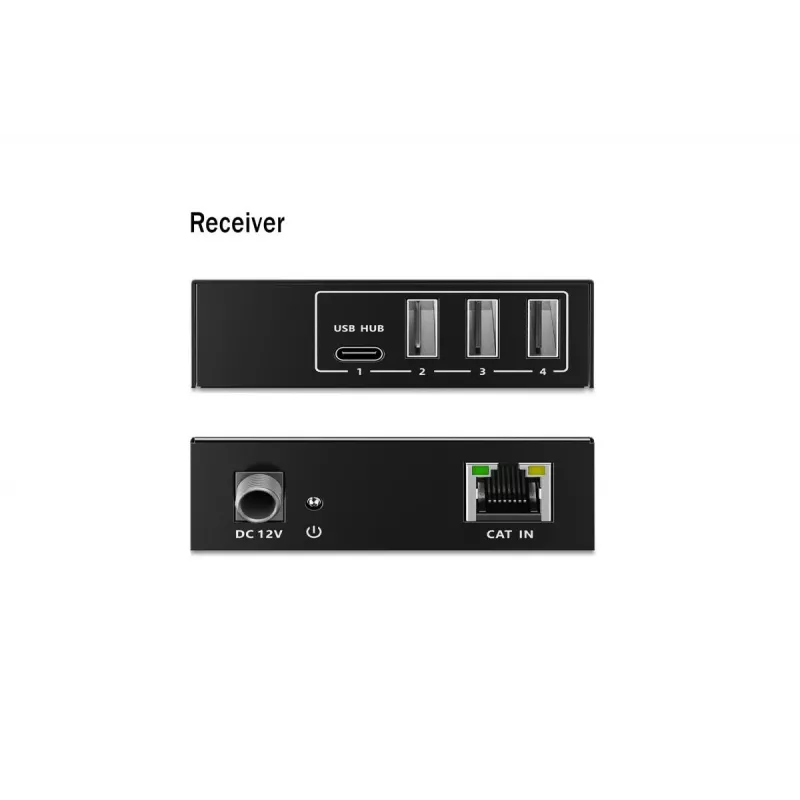 USB 3.2 Gen1 CAT-Extender od DIGITUS DA-73121 — 5 Gbit/s, 4 porty (3× USB-A, 1× USB-C), 100 m, napájaný DC