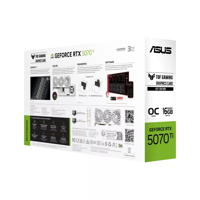 Grafická karta ASUS TUF NVIDIA GeForce RTX 5070 Ti 16 GB GDDR7 256-bit PCIe 5.0 3 ventilátory biela