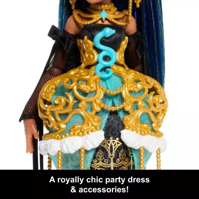 Monster High Scary Sweet Birthday Cleo De Nile bábika v párty šatách s balónom a darčekom