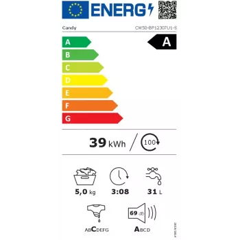 Candy CW50-BP12307U1-S práčka predné plnenie 5 kg 1200 ot/min biela