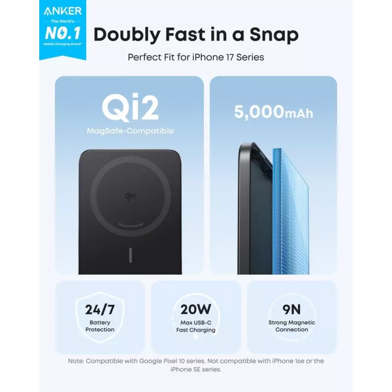 ANKER Nano Magnetic Wireless Power Bank 5000mah 15w čierna