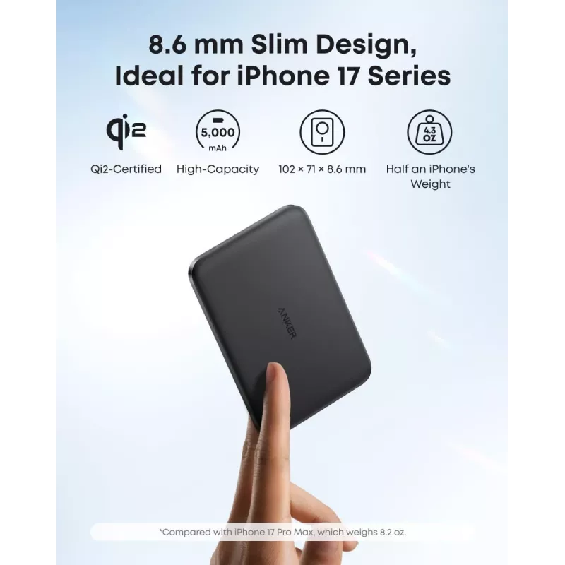 ANKER Nano Magnetic Wireless Power Bank 5000mah 15w čierna