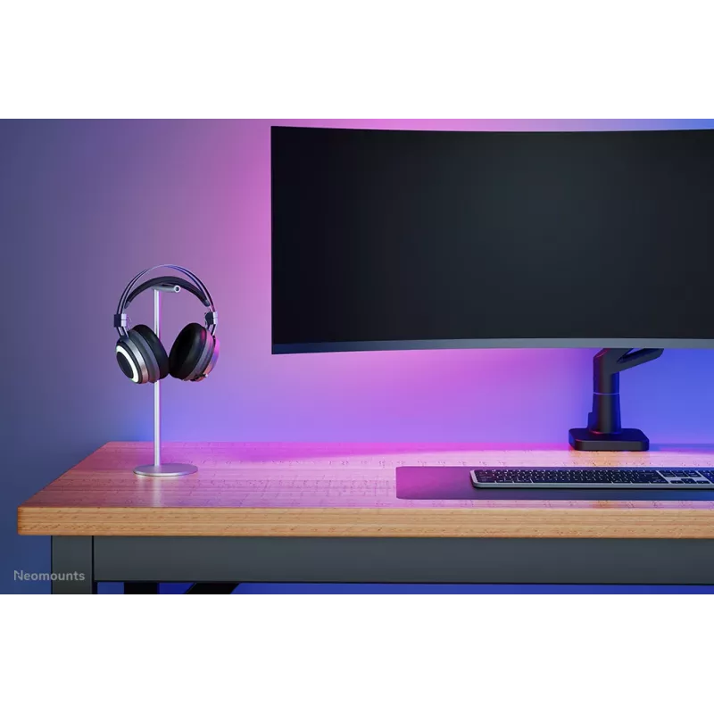 Stojan na slúchadlá Neomounts ADS11-170SL — stolový držiak z hliníka pre over-ear a on-ear slúchadlá