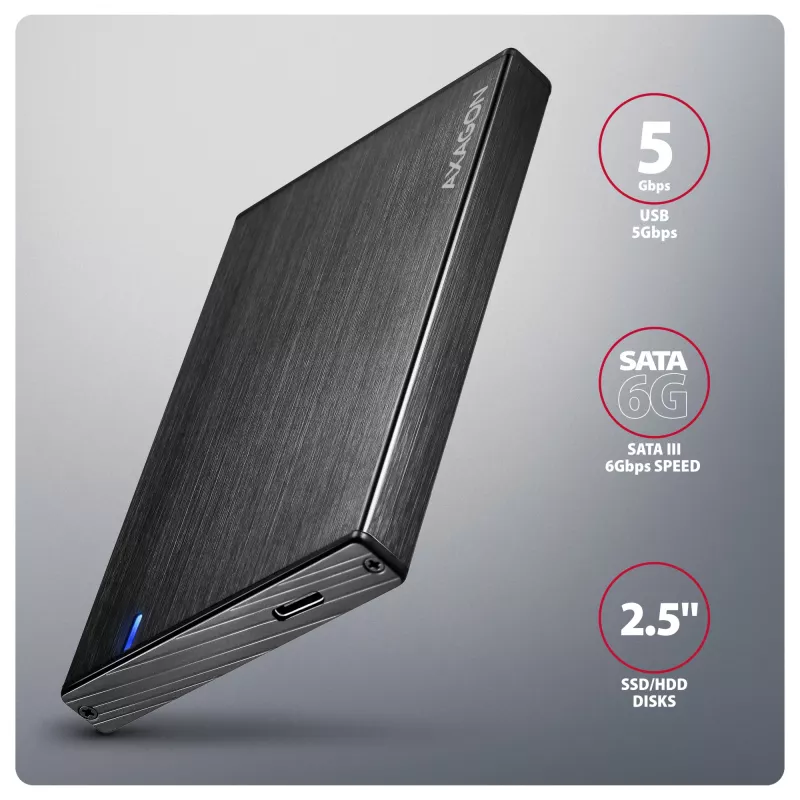 Axagon EE25-XA6C Kompaktné hliníkové USB-C 5 Gbit/s – SATA 6G externé puzdro pre 2,5