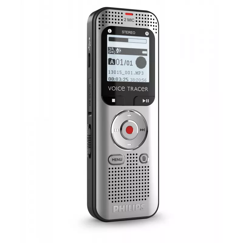 Diktafón Philips Voice Tracer DVT2015 Interná pamäť Flash karta strieborná 2370 h doba nahrávania