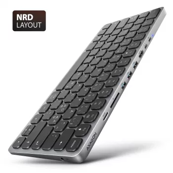 Axagon HMC-KB-NRD, USB 5Gbps hub s klávesnicou, HDMI 4K/60Hz, 3x USB-A, SD/mSD, Audio, PD100, severské rozloženie