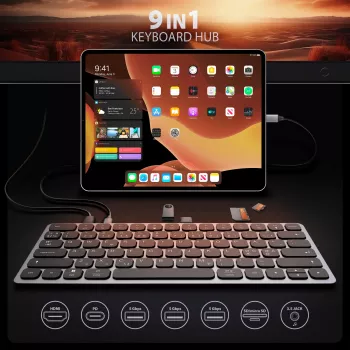 Axagon HMC-KB-NRD, USB 5Gbps hub s klávesnicou, HDMI 4K/60Hz, 3x USB-A, SD/mSD, Audio, PD100, severské rozloženie