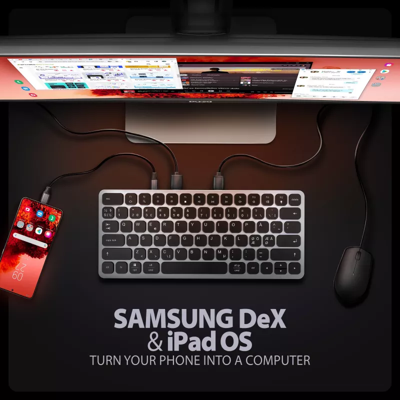 Axagon HMC-KB-NRD, USB 5Gbps hub s klávesnicou, HDMI 4K/60Hz, 3x USB-A, SD/mSD, Audio, PD100, severské rozloženie
