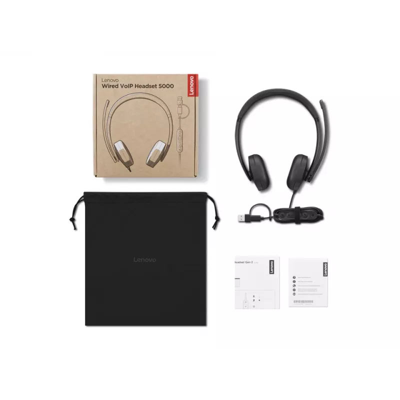 Lenovo VoIP headset 5000 káblový head-band kancelária/call centrum USB Type-C čierny