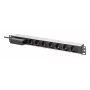 DIGITUS DN-95439 hliníkový 19-palcový 1U PDU do racku, 7x zásuvka Schuko, istič, 16 A, 4000 W, 230 V, 50/60 Hz, kábel 1,8 m
