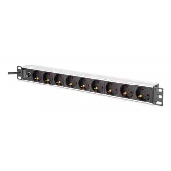 DIGITUS PDU - 1U hliníkový rackmount 8x zásuvka CEE 7/7 1x zásuvka 10A konektor 250VAC 50/60Hz konektor IEC C14 predistenie