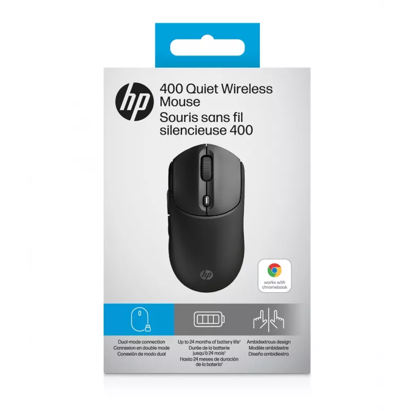 HP 400 Quiet čierna bezdrôtová myš, pre pravákov aj ľavákov, RF Wireless + Bluetooth, 6000 DPI, čierna