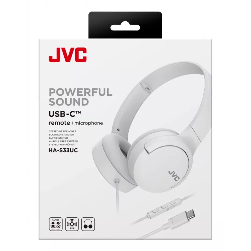 JVC HA-S33UC headset káblový s hlavovým mostom hovory/hudba USB Type-C biela