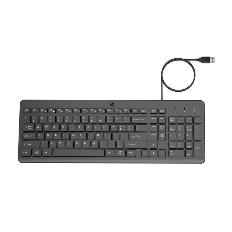 HP 150 káblová klávesnica, Full-Size (100 %), káblová, USB, mechanická, QWERTY, čierna