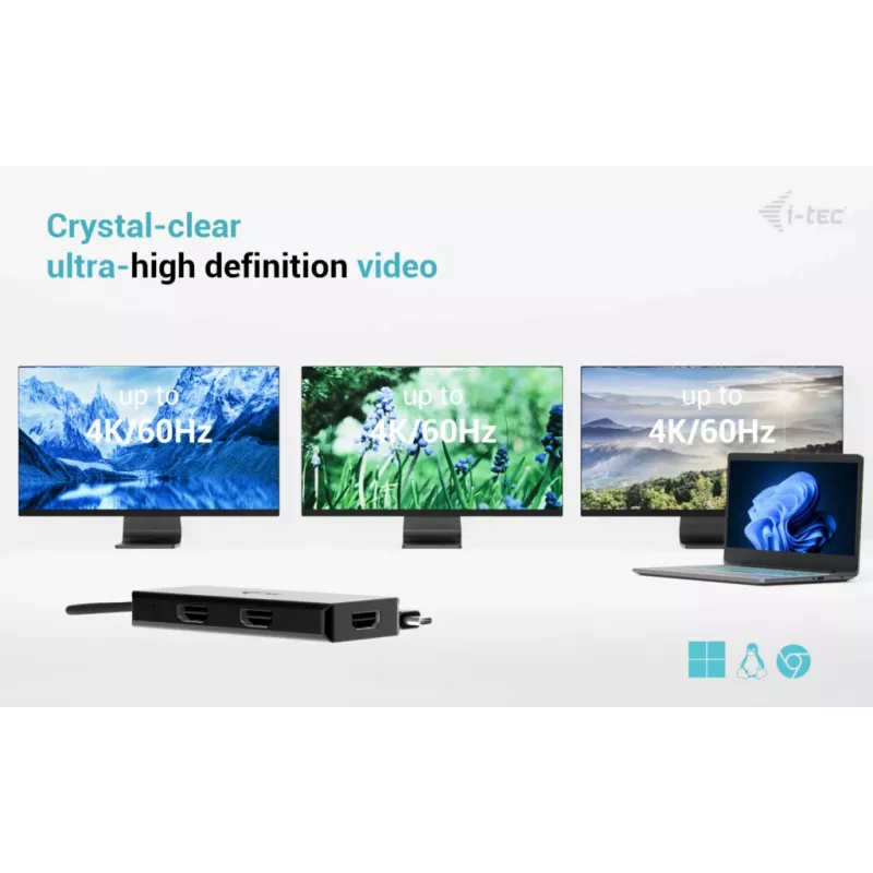 i-tec USB-C Triple 4K HDMI video adaptér, Power Delivery 100W