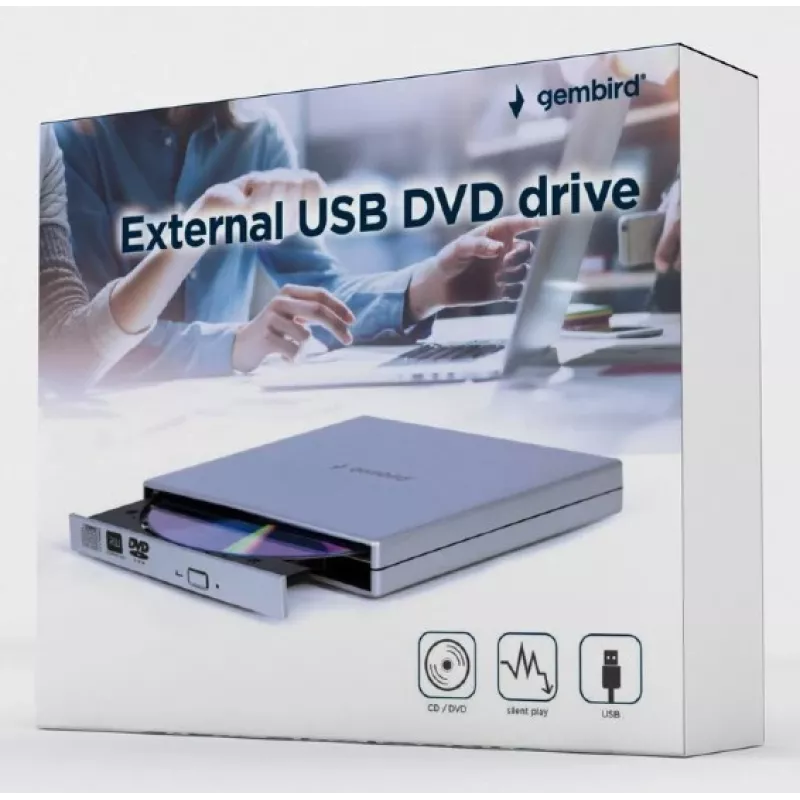 GEMBIRD Externá USB DVD mechanika, strieborná