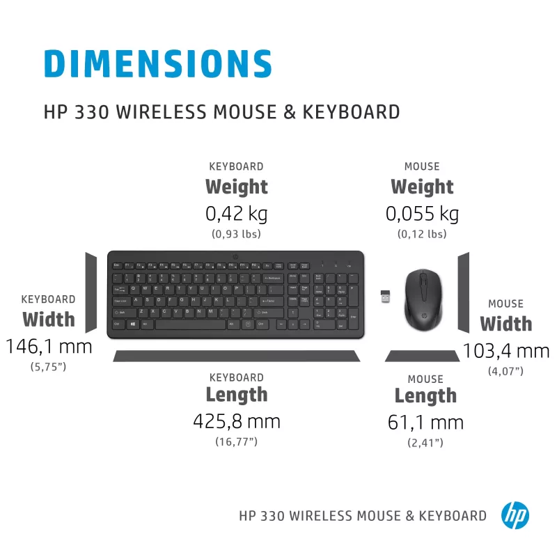 HP 330 bezdrôtová myš a klávesnica, Full-Size (100 %), bezdrôtová, RF Wireless, QWERTY, čierna, myš súčasťou