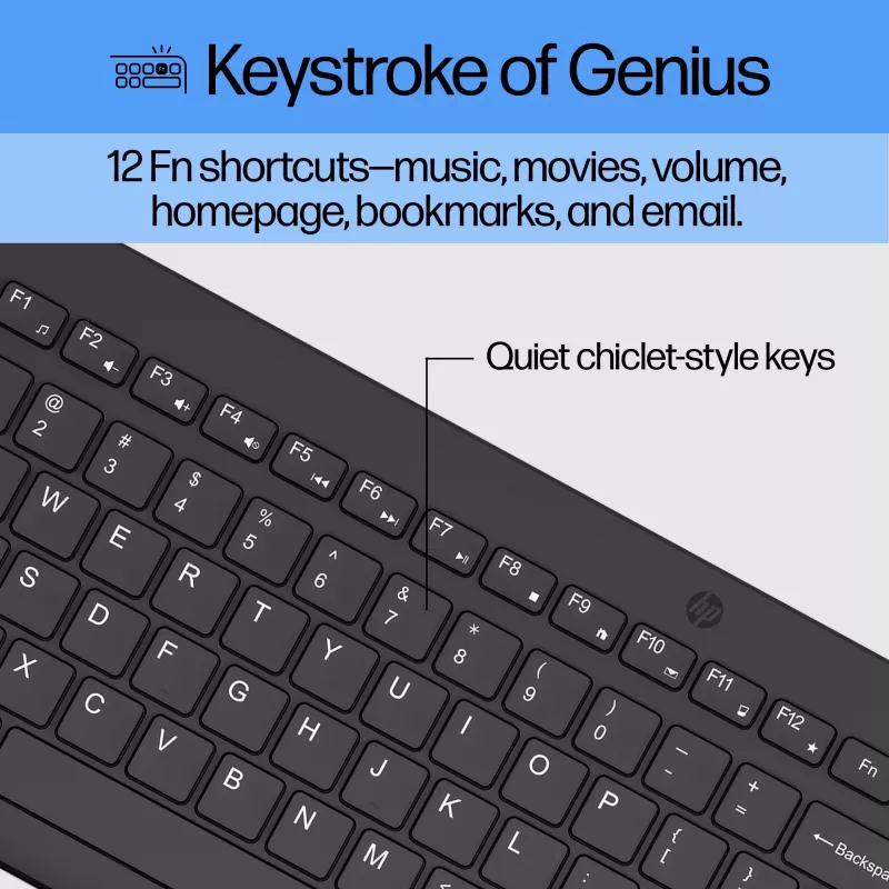 HP 330 bezdrôtová myš a klávesnica, Full-Size (100 %), bezdrôtová, RF Wireless, QWERTY, čierna, myš súčasťou