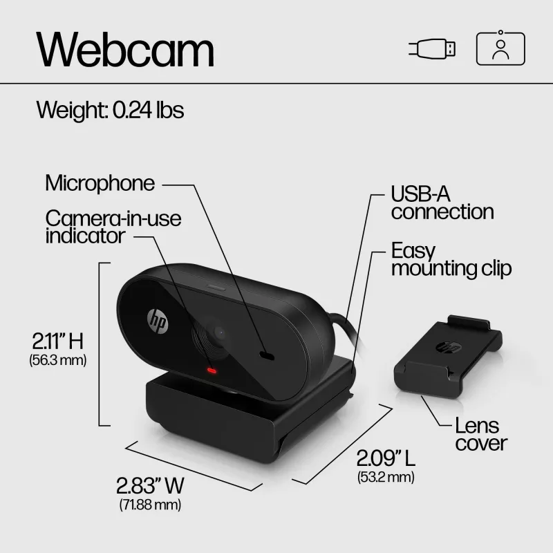 HP 320 FHD webkamera, 1920 x 1080 pixelov, Full HD, 30 fps, domácnosť, USB, čierna