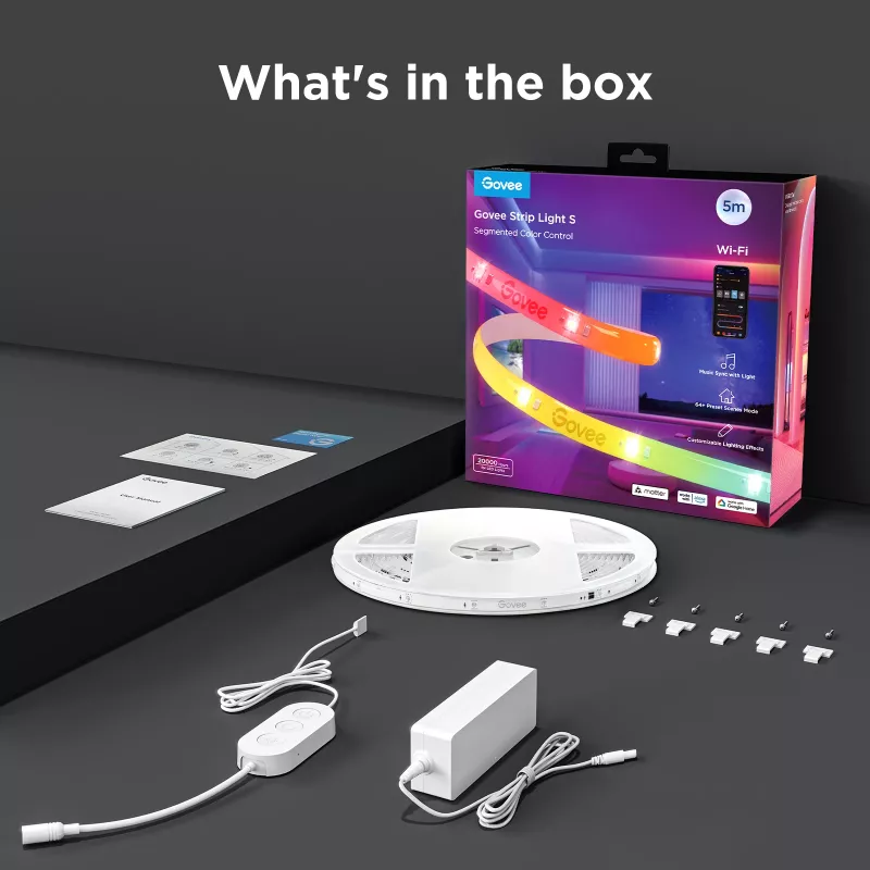 Inteligentný LED pás Govee Strip Light S 5m – WLAN/Bluetooth, RGBIC, 5 000 mm, biela