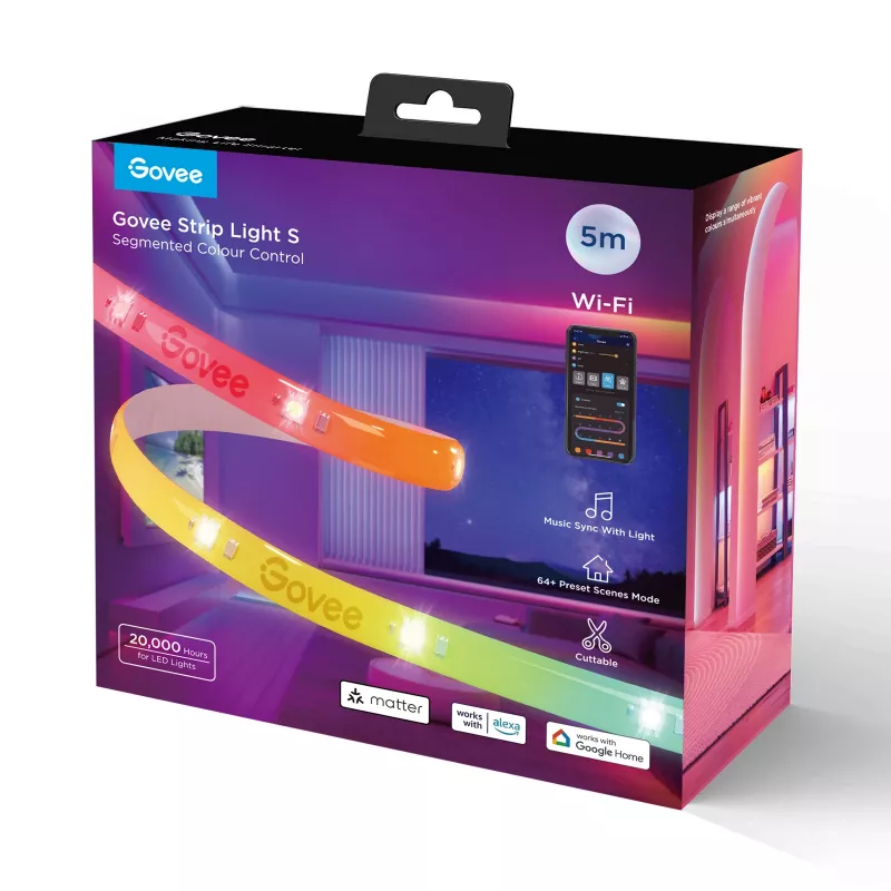 Inteligentný LED pás Govee Strip Light S 5m – WLAN/Bluetooth, RGBIC, 5 000 mm, biela