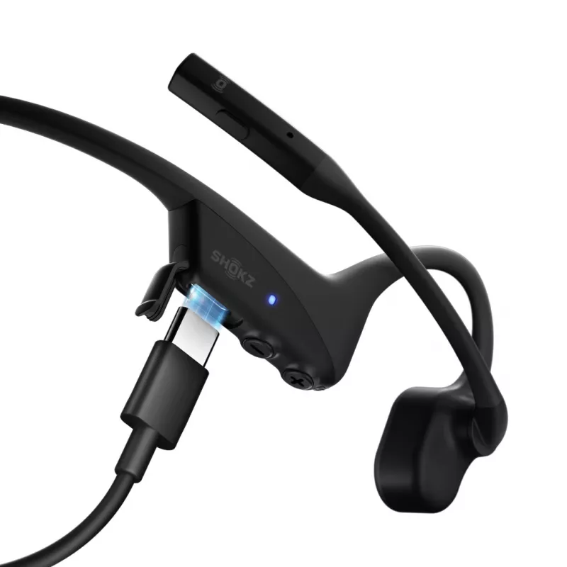 Headset Shokz OpenComm2 UC 2025 — bezdrôtový headset s kostným vedením, 16 h hovoru, USB Type-A/Type-C, ANC, dosah 29 m, čierny