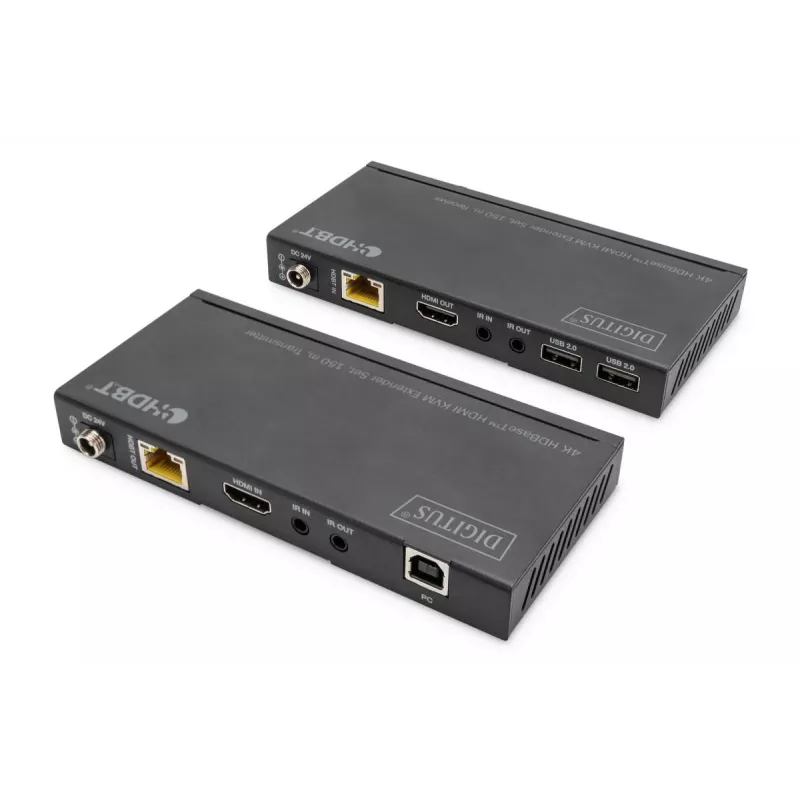 DIGITUS HDBaseT KVM predlžovač sada. 150m 4K/60Hz. USB 2.0. PoC. IR. čierny