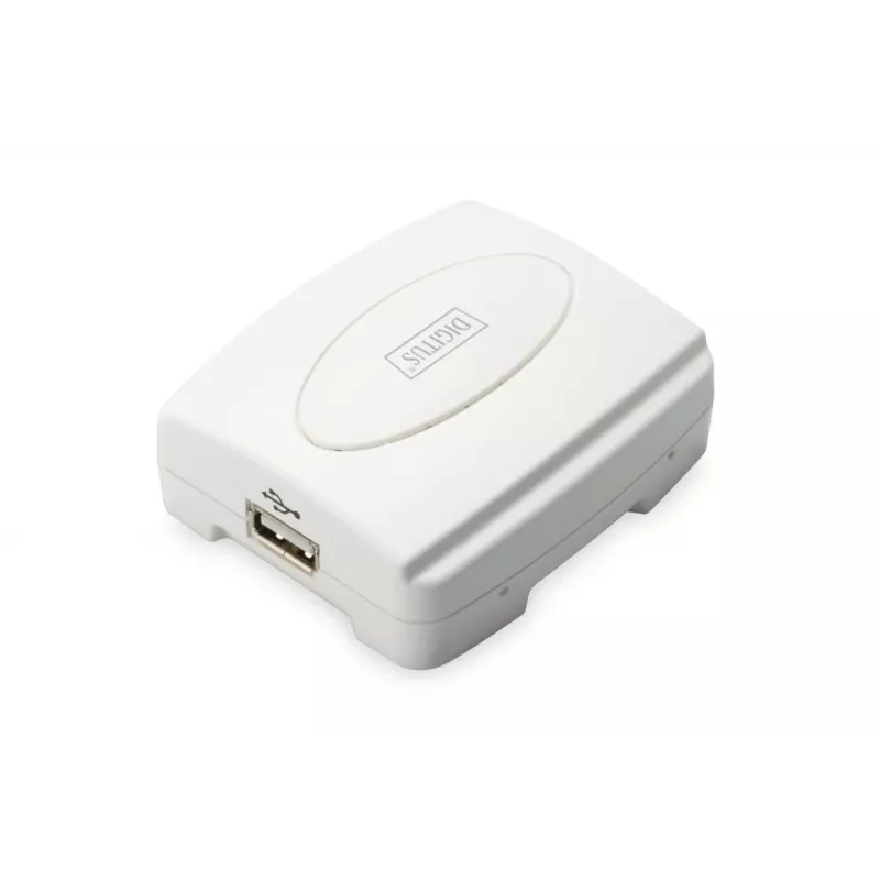 DIGITUS USB tlačový server, 1-port 1x RJ45, 1x USB A, USB 2.0 pre všetky bežné operačné systémy