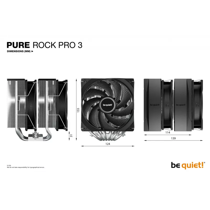 be quiet! Pure Rock Pro 3 vzduchový chladič procesora 12 cm strieborný 1 kus