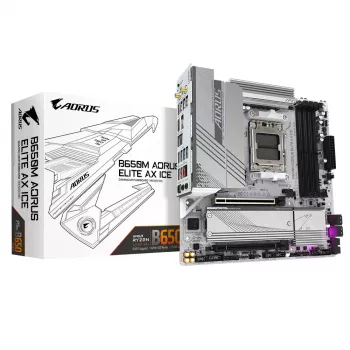 Základná doska GIGABYTE B650M AORUS ELITE AX ICE - AMD Ryzen 9000 Series CPU, 12+2+2 fáz VRM, až do 8000 MHz DDR5 (OC), 1x PCIe 5.0 + 1x PCIe 4.0 M.2, 2,5 GbE LAN, WLAN 6E, USB 3.2 Gen 2x2