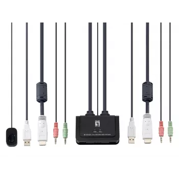 LevelOne 2-portový USB HDMI kábel KVM switch, 1920 x 1200 pixelov, čierny, sivý