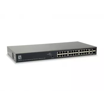 LevelOne TURING 26-portový Web Smart gigabitový PoE switch, 24 PoE výstupov, 2 x SFP/RJ45 Combo, 185W, 802.3at/af PoE