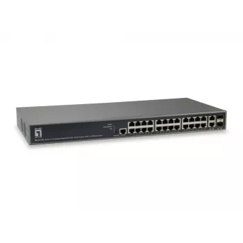 LevelOne TURING 26-port L3 Lite Managed Gigabit PoE switch, 24 PoE výstupy, 370 W, 2 x SFP/RJ45 Combo