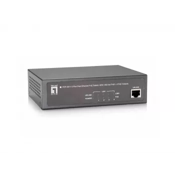 LevelOne 5-portový Fast Ethernet PoE switch, 802.3at/af PoE, 4 PoE výstupy, 65W