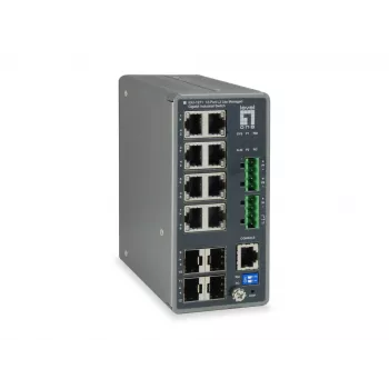 LevelOne IGU-1271 TURING priemyselný spravovaný switch L3 Lite Gigabit, 12 portov (8 x RJ45, 4 x SFP), DIN lišta, DC
