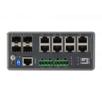 LevelOne IGU-1271 TURING priemyselný spravovaný switch L3 Lite Gigabit, 12 portov (8 x RJ45, 4 x SFP), DIN lišta, DC