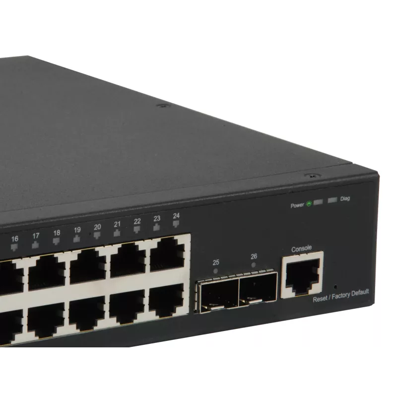 LevelOne KILBY 26-portový L2 spravovaný Gigabit switch, 2 x 10GbE SFP+