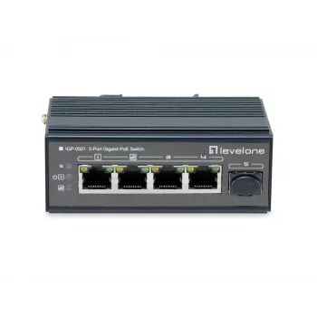 LevelOne 5-portový Gigabit priemyselný switch, DIN lišta, -30 °C až 65 °C