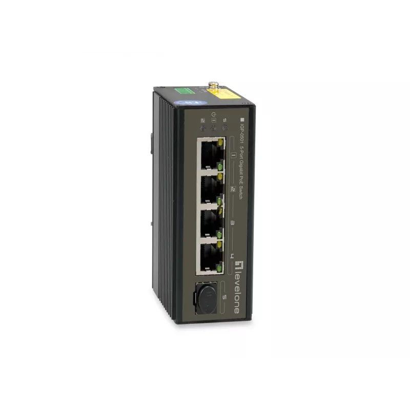 LevelOne 5-portový Gigabit priemyselný switch, DIN lišta, -30 °C až 65 °C