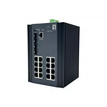 LevelOne 20-portový L2 Plus spravovaný Gigabit priemyselný switch, 16x 1GbE RJ45, 4x 1/2,5GbE SFP, DIN lišta, -40 °C až 80 °C