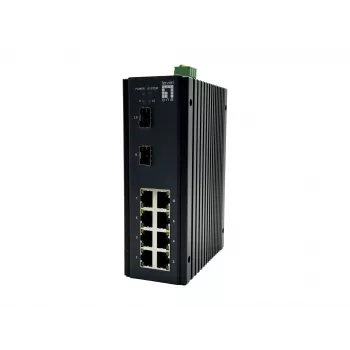 LevelOne 10-portový L2 Plus Managed Gigabit průmyslový switch, 8x 1GbE RJ45, 2x 1/2,5GbE SFP, DIN-lišta, -40 °C až 75 °C