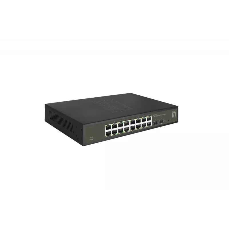 LevelOne Hilbert 18-portový Gigabit Smart Lite switch, 16 x Gigabit RJ45, 2 x Gigabit SFP