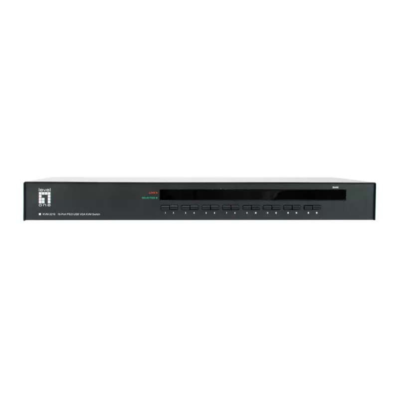 LevelOne 16-portový PS/2-USB VGA KVM switch, 2048 x 1536 pixelov, racková montáž, 1U, čierna