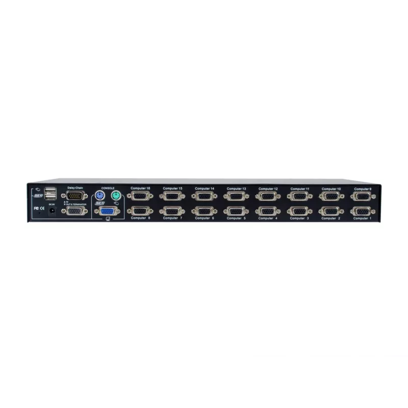 LevelOne 16-portový PS/2-USB VGA KVM switch, 2048 x 1536 pixelov, racková montáž, 1U, čierna