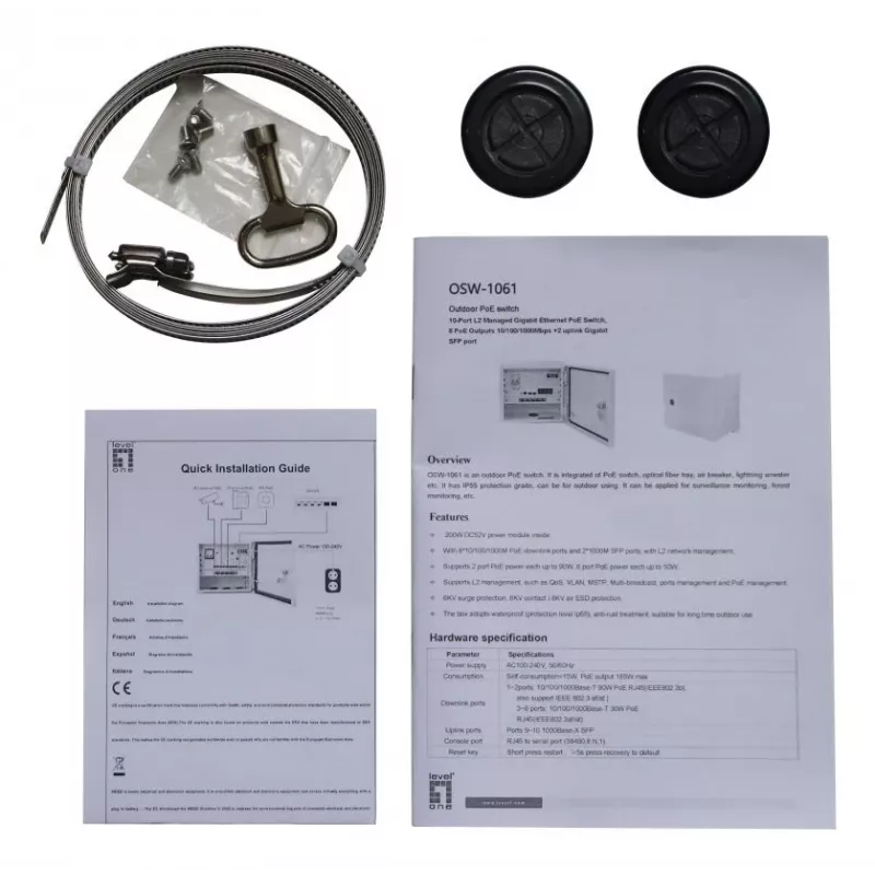 LevelOne OSW-1061 10-portový spravovateľný prepínač L2 Gigabit PoE, 8x PoE, 2x SFP, 185 W