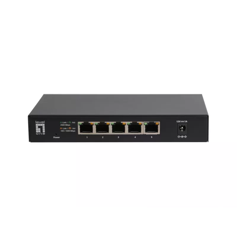 5-portový unmanaged 2.5G Ethernet switch LEVELONE GEU-0525 — 5× 2.5G RJ-45, unmanaged, 25 Gbit/s switching, nástenná montáž